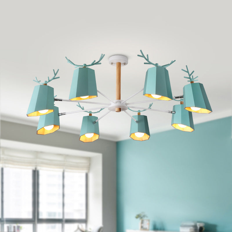 Living Room Tapered Shade Pendant Light with Antlers Pendant Lighting Fixture Metal Modern Nordic 8 Blue Clearhalo 'Ceiling Lights' 'Chandeliers' Lighting' options 196769_7ae88689-92bb-4752-9460-71bfe1fb7a9e