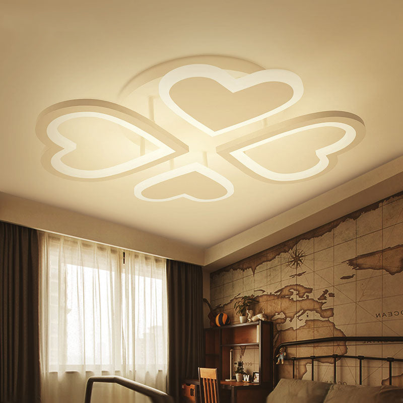 Kids White Semi Ceiling Mount Light 4 Loving Heart Acrylic LED Ceiling Lamp for Baby Bedroom White Warm Clearhalo 'Ceiling Lights' 'Close To Ceiling Lights' 'Close to ceiling' 'Flush mount' Lighting' 196791