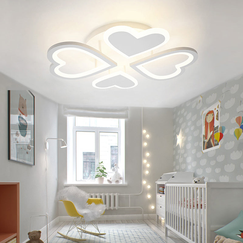 Kids White Semi Ceiling Mount Light 4 Loving Heart Acrylic LED Ceiling Lamp for Baby Bedroom White White Clearhalo 'Ceiling Lights' 'Close To Ceiling Lights' 'Close to ceiling' 'Flush mount' Lighting' 196792