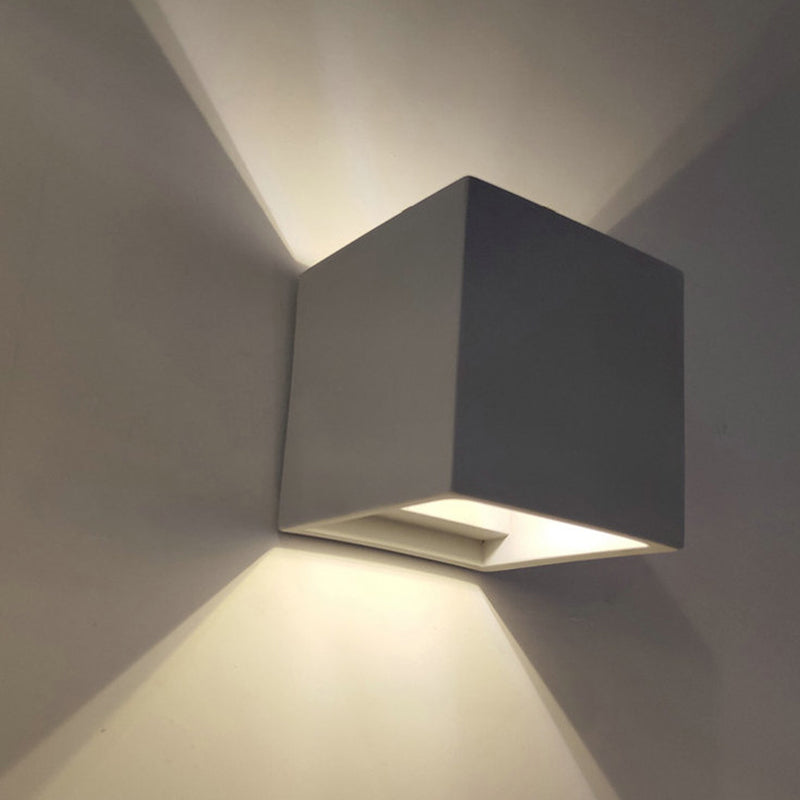 Cube/Cuboid Cement Flush Mount Wall Light Nordic 1 Head Grey Up Down Sconce Light for Stairs, 4"/5"/7" Wide Grey Clearhalo 'Modern wall lights' 'Modern' 'Wall Lamps & Sconces' 'Wall Lights' Lighting' 1968132