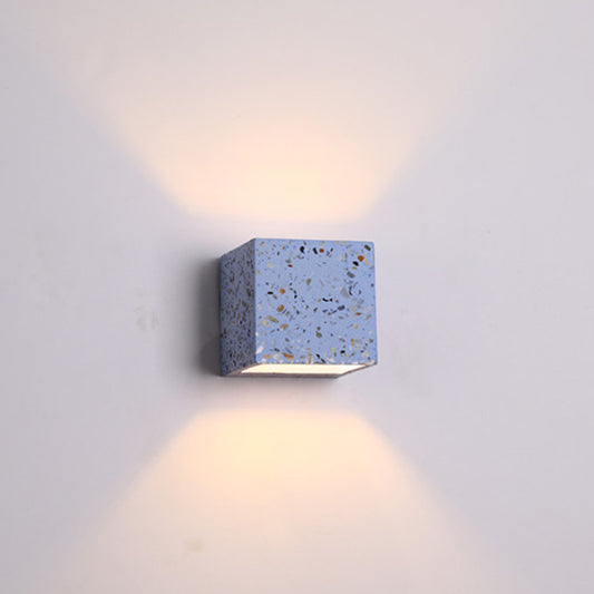 Nordic Style Cubic Up Down Wall Sconce Terrazzo 1 Bulb Hotel Wall Mount Light in Red/White/Blue Blue Clearhalo 'Modern wall lights' 'Modern' 'Wall Lamps & Sconces' 'Wall Lights' Lighting' 1968145