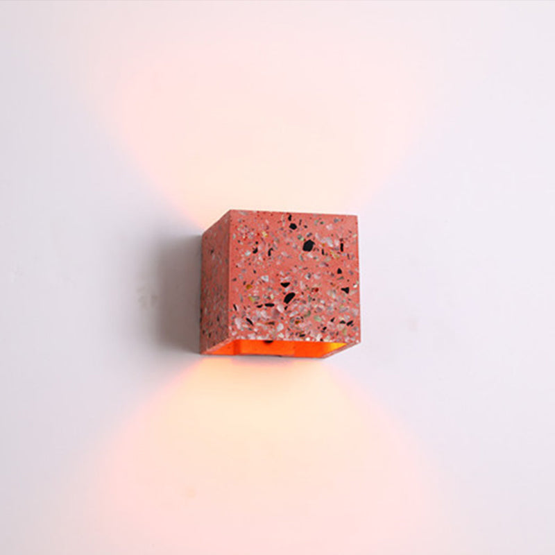 Nordic Style Cubic Up Down Wall Sconce Terrazzo 1 Bulb Hotel Wall Mount Light in Red/White/Blue Red Clearhalo 'Modern wall lights' 'Modern' 'Wall Lamps & Sconces' 'Wall Lights' Lighting' 1968149