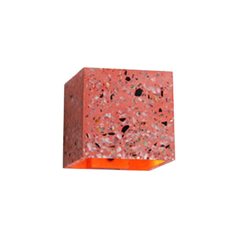 Nordic Style Cubic Up Down Wall Sconce Terrazzo 1 Bulb Hotel Wall Mount Light in Red/White/Blue Clearhalo 'Modern wall lights' 'Modern' 'Wall Lamps & Sconces' 'Wall Lights' Lighting' 1968151