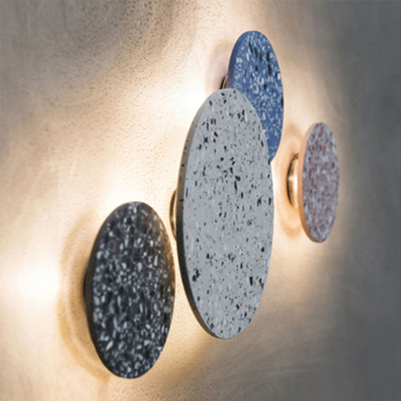 Disc Shaped LED Wall Sconce Minimalist Terrazzo Bedroom Wall Mount Light in Pink/Blue/Black, 7"/10" W Pink Clearhalo 'Cast Iron' 'Glass' 'Industrial' 'Modern wall lights' 'Modern' 'Tiffany' 'Traditional wall lights' 'Wall Lamps & Sconces' 'Wall Lights' Lighting' 1968161