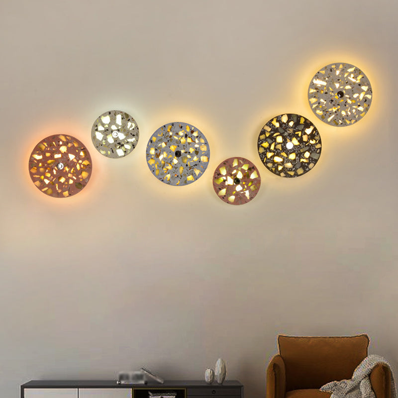 Terrazzo Disk LED Wall Light Art Deco Black/Red/Blue Flush Mount Wall Sconce for Living Room Black Clearhalo 'Modern wall lights' 'Modern' 'Wall Lamps & Sconces' 'Wall Lights' Lighting' 1968183