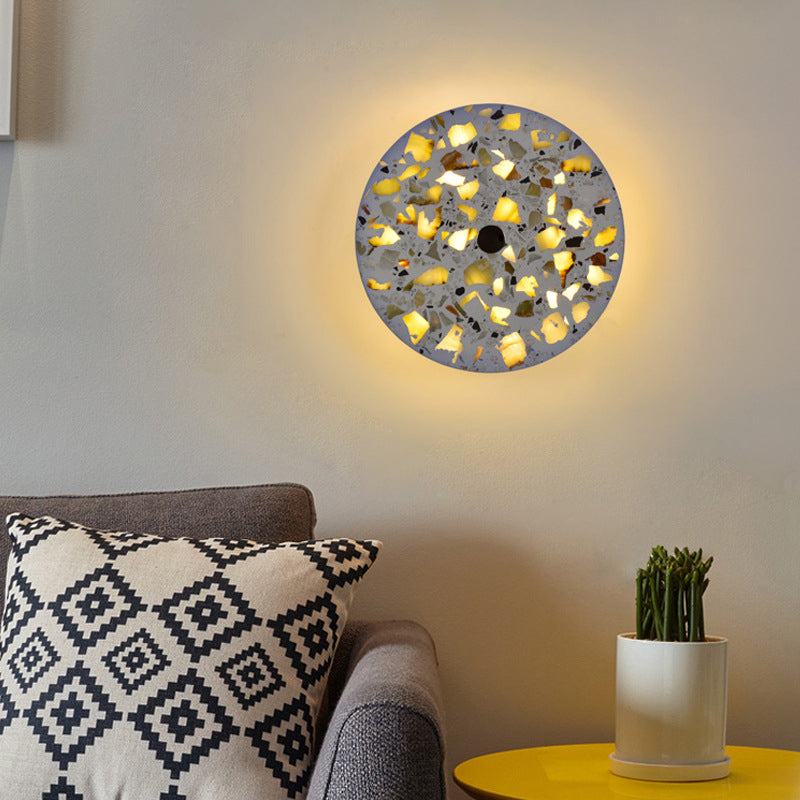 Terrazzo Disk LED Wall Light Art Deco Black/Red/Blue Flush Mount Wall Sconce for Living Room Blue Clearhalo 'Modern wall lights' 'Modern' 'Wall Lamps & Sconces' 'Wall Lights' Lighting' 1968185
