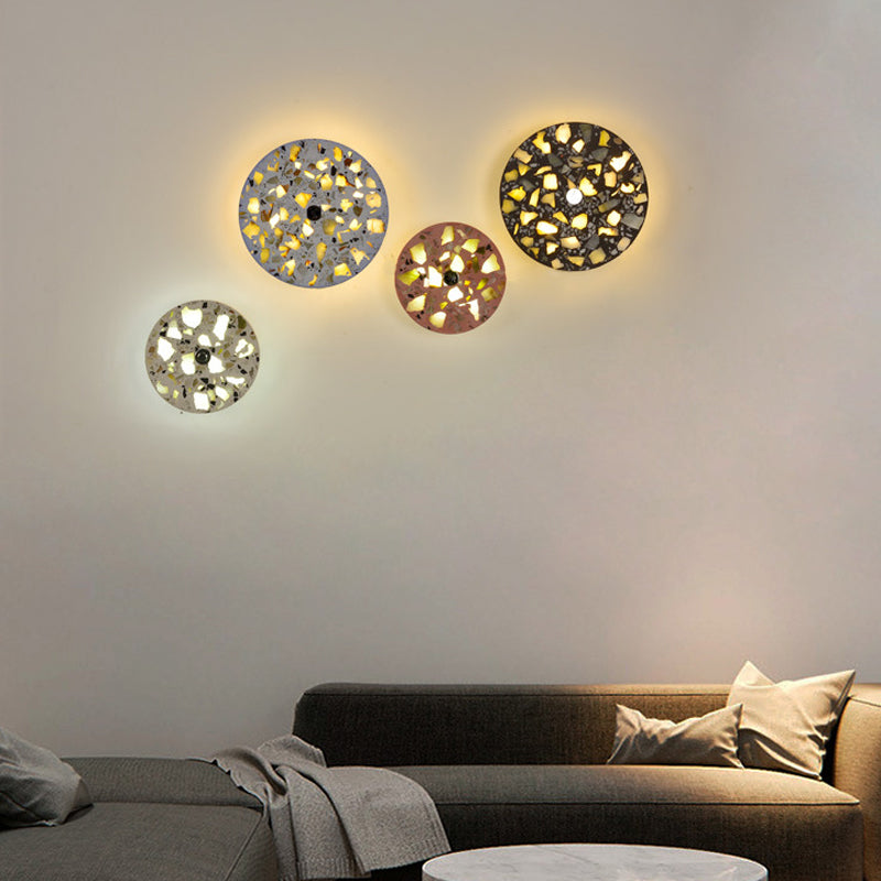 Terrazzo Disk LED Wall Light Art Deco Black/Red/Blue Flush Mount Wall Sconce for Living Room Clearhalo 'Modern wall lights' 'Modern' 'Wall Lamps & Sconces' 'Wall Lights' Lighting' 1968190