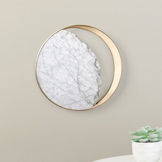 Novelty Minimalist Moon Wall Lamp Marble 1 Head Living Room Flush Wall Sconce in Gold Gold Clearhalo 'Cast Iron' 'Glass' 'Industrial' 'Modern wall lights' 'Modern' 'Tiffany' 'Traditional wall lights' 'Wall Lamps & Sconces' 'Wall Lights' Lighting' 1968199
