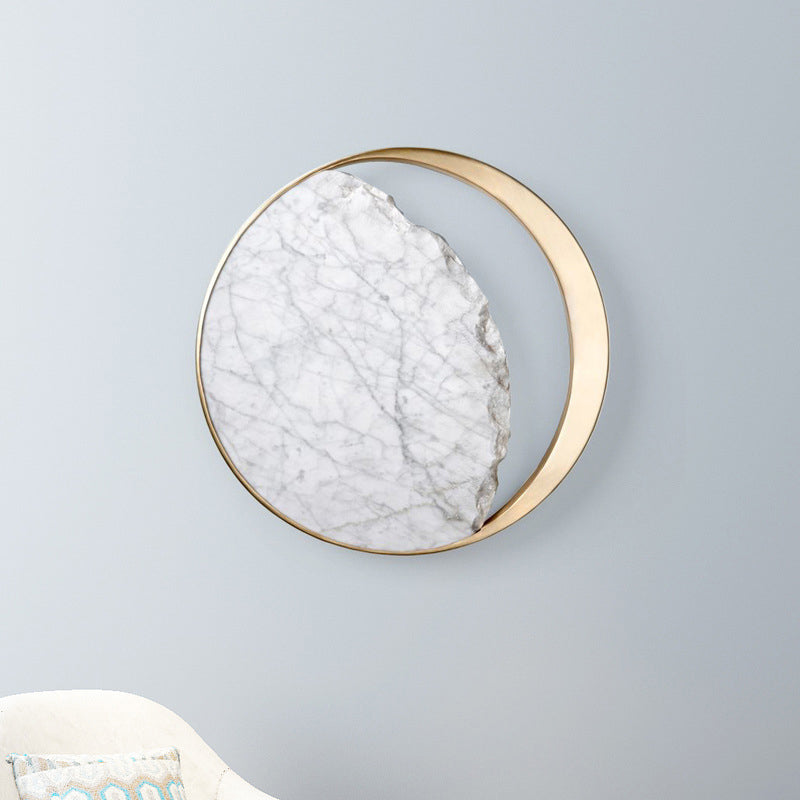 Novelty Minimalist Moon Wall Lamp Marble 1 Head Living Room Flush Wall Sconce in Gold Clearhalo 'Cast Iron' 'Glass' 'Industrial' 'Modern wall lights' 'Modern' 'Tiffany' 'Traditional wall lights' 'Wall Lamps & Sconces' 'Wall Lights' Lighting' 1968200