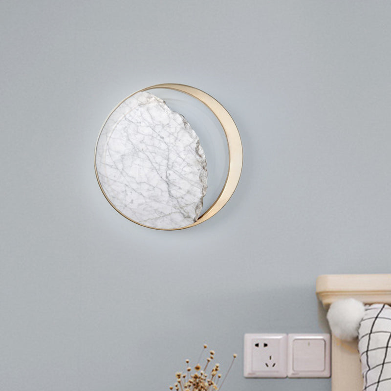Novelty Minimalist Moon Wall Lamp Marble 1 Head Living Room Flush Wall Sconce in Gold Clearhalo 'Cast Iron' 'Glass' 'Industrial' 'Modern wall lights' 'Modern' 'Tiffany' 'Traditional wall lights' 'Wall Lamps & Sconces' 'Wall Lights' Lighting' 1968201