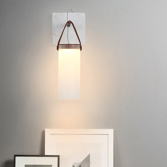 Cylinder Bedside Wall Hanging Light White Glass Nordic LED Wall Light with Leather Strap White Clearhalo 'Modern wall lights' 'Modern' 'Wall Lamps & Sconces' 'Wall Lights' Lighting' 1968217