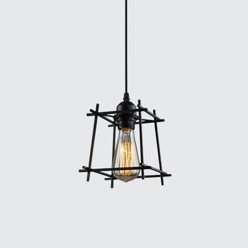 Metal Black Hanging Pendant Trapezoid/Lotus Leaf 1-Light Rustic Suspension Lamp for Living Room Clearhalo 'Art Deco Pendants' 'Black' 'Cast Iron' 'Ceiling Lights' 'Ceramic' 'Crystal' 'Industrial Pendants' 'Industrial' 'Metal' 'Middle Century Pendants' 'Pendant Lights' 'Pendants' 'Rustic Pendants' 'Tiffany' Lighting' 1968285