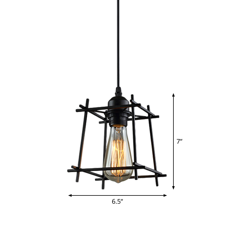 Metal Black Hanging Pendant Trapezoid/Lotus Leaf 1-Light Rustic Suspension Lamp for Living Room Clearhalo 'Art Deco Pendants' 'Black' 'Cast Iron' 'Ceiling Lights' 'Ceramic' 'Crystal' 'Industrial Pendants' 'Industrial' 'Metal' 'Middle Century Pendants' 'Pendant Lights' 'Pendants' 'Rustic Pendants' 'Tiffany' Lighting' 1968286