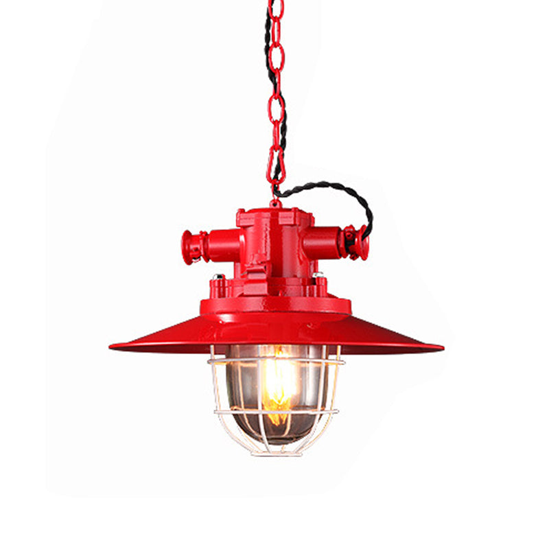 Metal Red/White/Blue Pendulum Light Saucer 1 Bulb Loft Pendant Light Kit with Clear Glass Shade and Cage Clearhalo 'Art Deco Pendants' 'Cast Iron' 'Ceiling Lights' 'Ceramic' 'Crystal' 'Industrial Pendants' 'Industrial' 'Metal' 'Middle Century Pendants' 'Pendant Lights' 'Pendants' 'Tiffany' Lighting' 1968306
