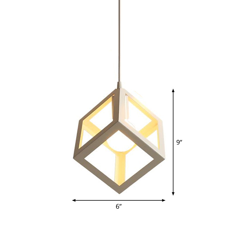 1 Head Down Lighting Pendant Nordic Cube Frame Metal Ceiling Hang Light in White Clearhalo 'Art Deco Pendants' 'Cast Iron' 'Ceiling Lights' 'Ceramic' 'Crystal' 'Industrial Pendants' 'Industrial' 'Metal' 'Middle Century Pendants' 'Pendant Lights' 'Pendants' 'Tiffany' Lighting' 1968359