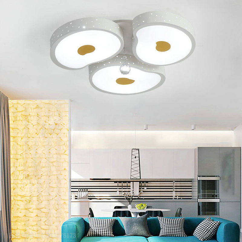 Acrylic Petal Ceiling Mount Light with Crystal Ball Kids LED Ceiling Lamp in White for Living Room 3 White Clearhalo 'Ceiling Lights' 'Close To Ceiling Lights' 'Close to ceiling' 'Flush mount' Lighting' 196842