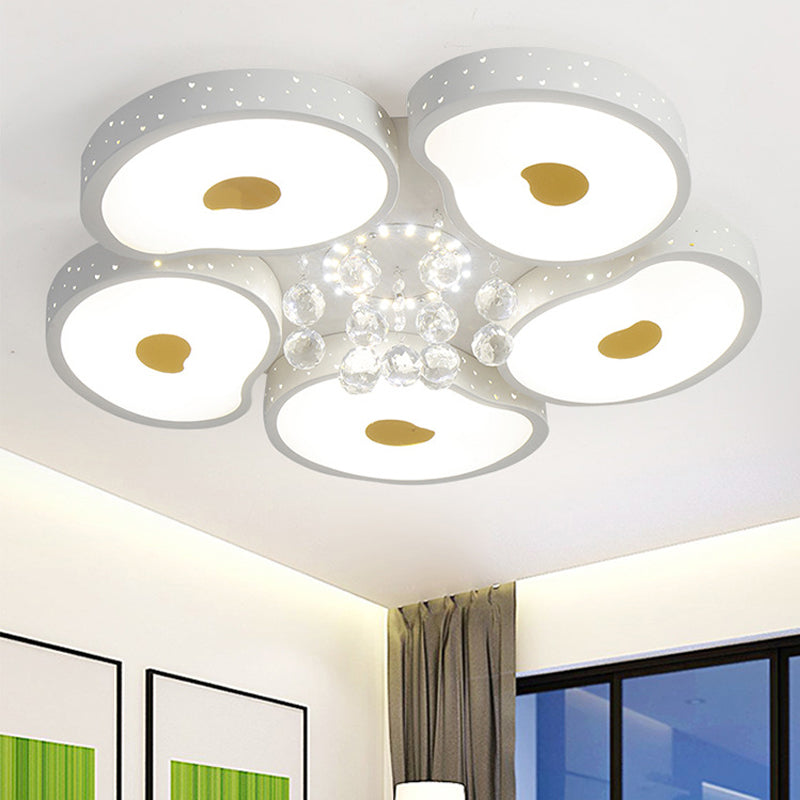 Acrylic Petal Ceiling Mount Light with Crystal Ball Kids LED Ceiling Lamp in White for Living Room 5 White Clearhalo 'Ceiling Lights' 'Close To Ceiling Lights' 'Close to ceiling' 'Flush mount' Lighting' 196846