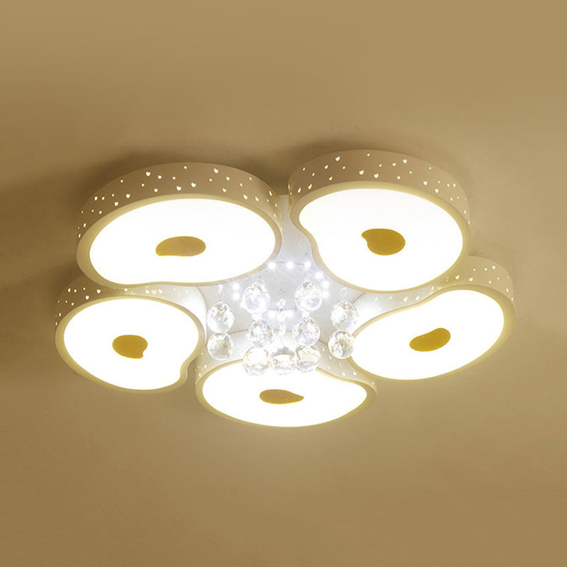 Acrylic Petal Ceiling Mount Light with Crystal Ball Kids LED Ceiling Lamp in White for Living Room Clearhalo 'Ceiling Lights' 'Close To Ceiling Lights' 'Close to ceiling' 'Flush mount' Lighting' 196847