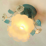 Floral Shape Living Room Flush Mount Pastoral Frosted White Glass 1-Light Blue Ceiling Flush Mount Light Blue Clearhalo 'Ceiling Lights' 'Close To Ceiling Lights' 'Close to ceiling' 'Flush mount' Lighting' 1968534