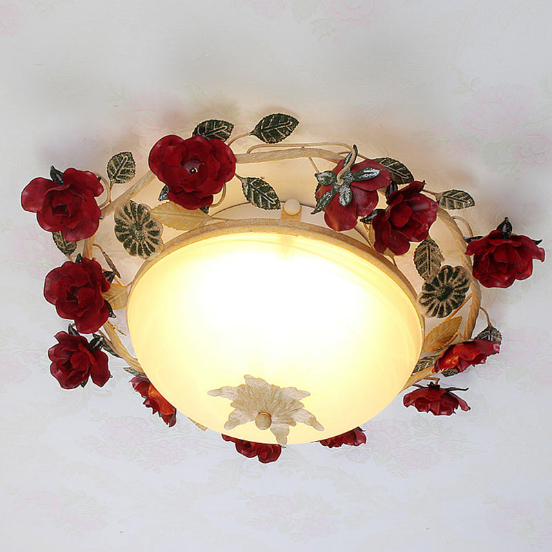 12"/16" W Bowl Living Room Flush Mount Korean Flower Frosted White Class 1-Light Flush Ceiling Light Clearhalo 'Ceiling Lights' 'Close To Ceiling Lights' 'Close to ceiling' 'Flush mount' Lighting' 1968549