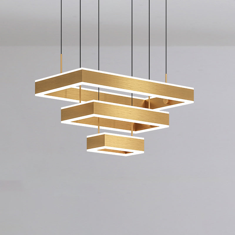 2/3 Tiers Square/Rectangle Pendant Light Postmodern Acrylic Gold Finish LED Chandelier for Living Room Gold 3 Tiers Rectangle Clearhalo 'Ceiling Lights' 'Chandeliers' 'Modern Chandeliers' 'Modern' Lighting' 1968588
