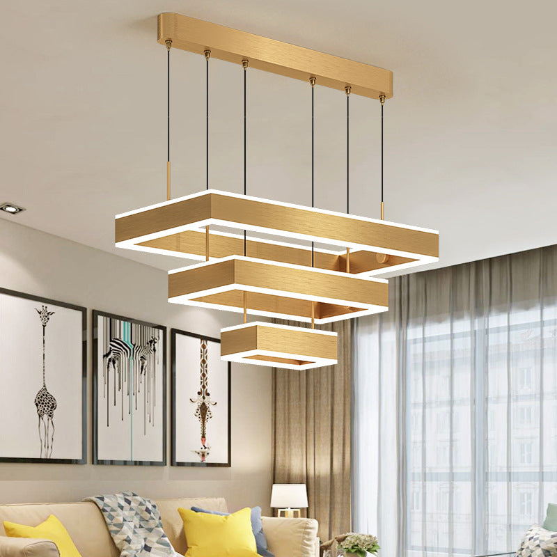 2/3 Tiers Square/Rectangle Pendant Light Postmodern Acrylic Gold Finish LED Chandelier for Living Room Clearhalo 'Ceiling Lights' 'Chandeliers' 'Modern Chandeliers' 'Modern' Lighting' 1968589