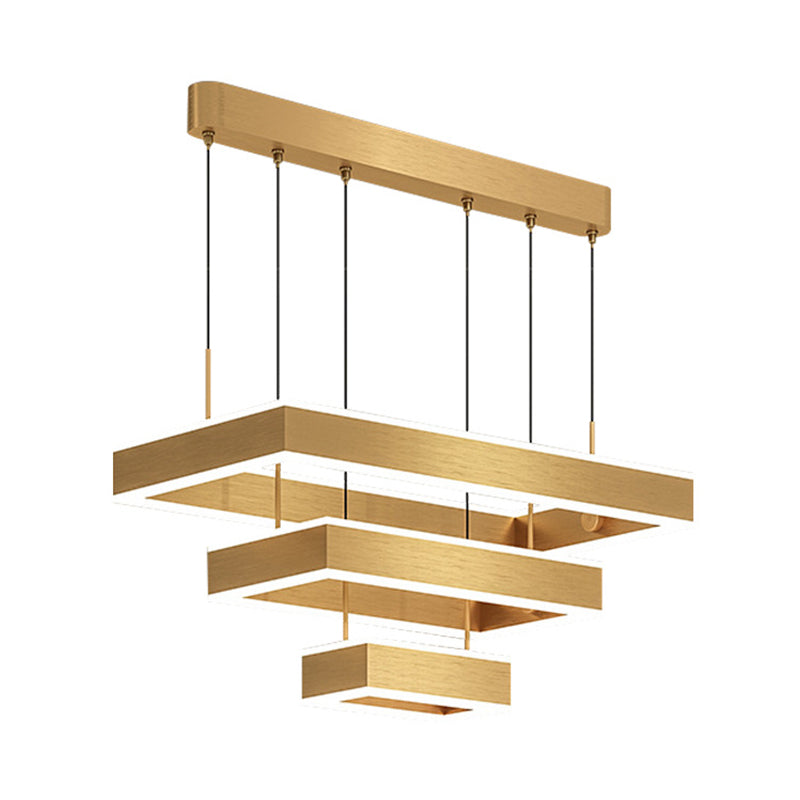 2/3 Tiers Square/Rectangle Pendant Light Postmodern Acrylic Gold Finish LED Chandelier for Living Room Clearhalo 'Ceiling Lights' 'Chandeliers' 'Modern Chandeliers' 'Modern' Lighting' 1968590