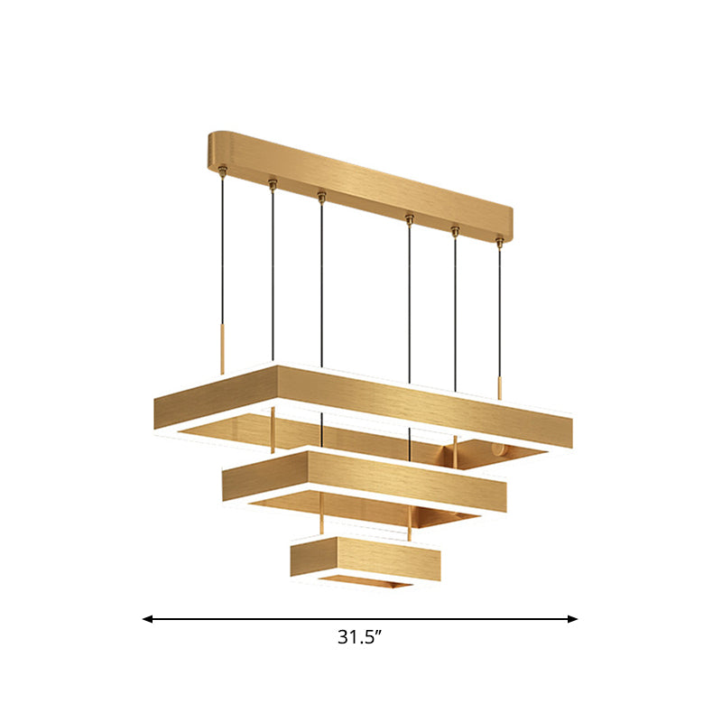 2/3 Tiers Square/Rectangle Pendant Light Postmodern Acrylic Gold Finish LED Chandelier for Living Room Clearhalo 'Ceiling Lights' 'Chandeliers' 'Modern Chandeliers' 'Modern' Lighting' 1968591