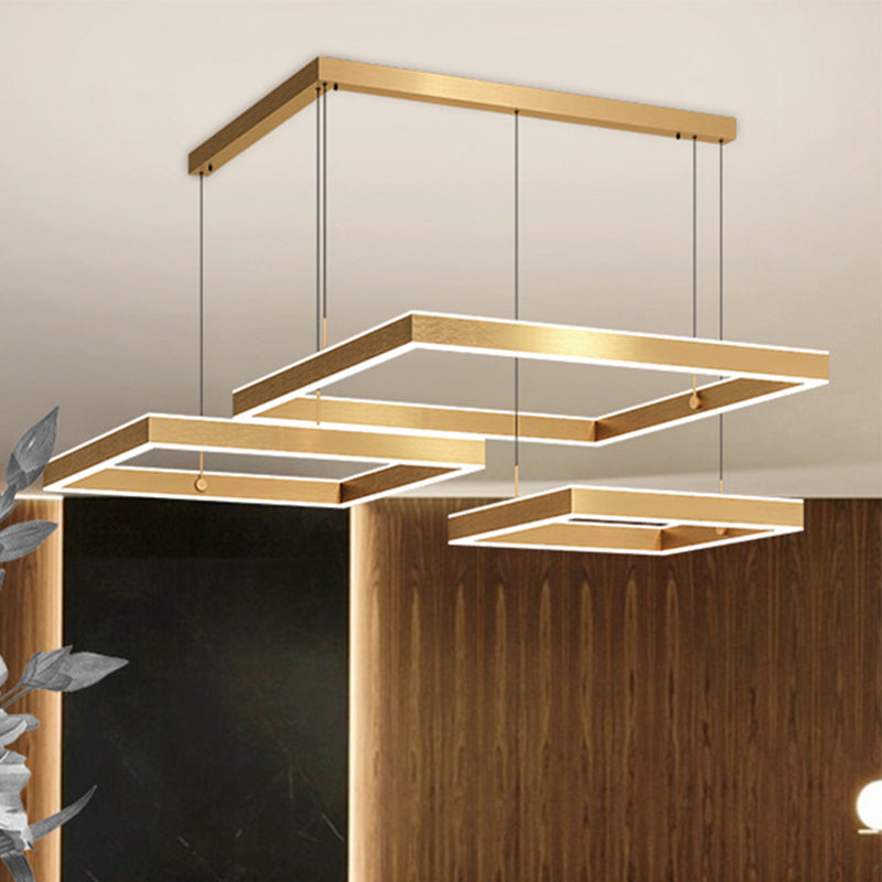 2/3 Tiers Square/Rectangle Pendant Light Postmodern Acrylic Gold Finish LED Chandelier for Living Room Gold 3 Tiers Square Clearhalo 'Ceiling Lights' 'Chandeliers' 'Modern Chandeliers' 'Modern' Lighting' 1968592