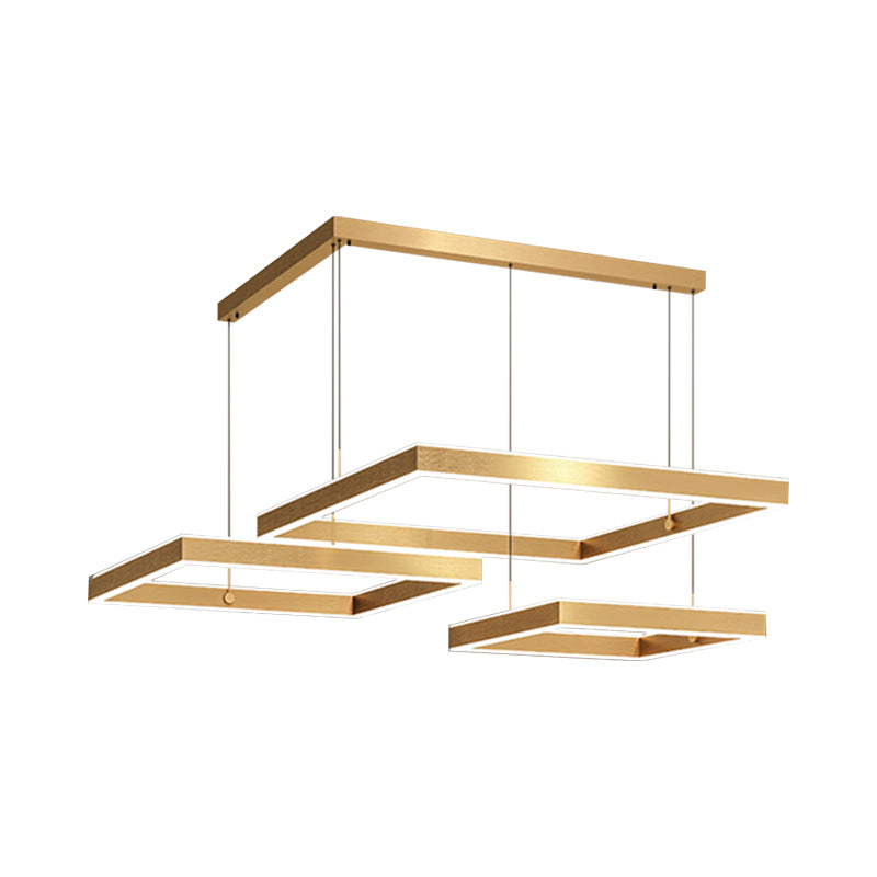 2/3 Tiers Square/Rectangle Pendant Light Postmodern Acrylic Gold Finish LED Chandelier for Living Room Clearhalo 'Ceiling Lights' 'Chandeliers' 'Modern Chandeliers' 'Modern' Lighting' 1968593
