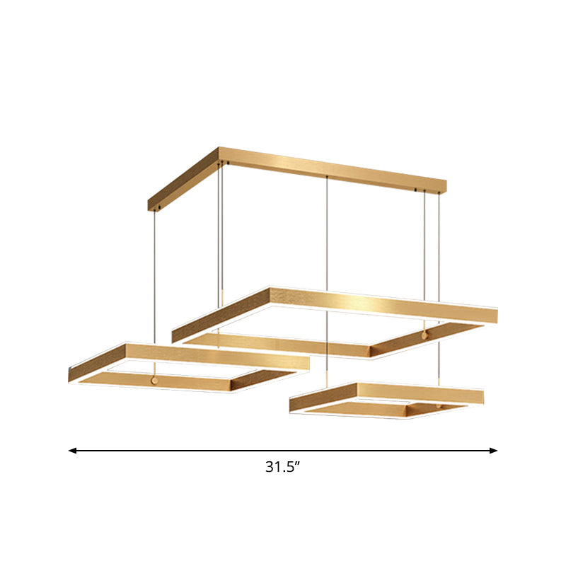 2/3 Tiers Square/Rectangle Pendant Light Postmodern Acrylic Gold Finish LED Chandelier for Living Room Clearhalo 'Ceiling Lights' 'Chandeliers' 'Modern Chandeliers' 'Modern' Lighting' 1968594