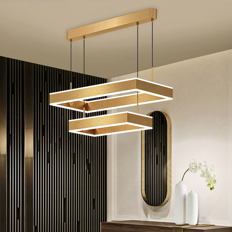 2/3 Tiers Square/Rectangle Pendant Light Postmodern Acrylic Gold Finish LED Chandelier for Living Room Gold 2 Tiers Rectangle Clearhalo 'Ceiling Lights' 'Chandeliers' 'Modern Chandeliers' 'Modern' Lighting' 1968595
