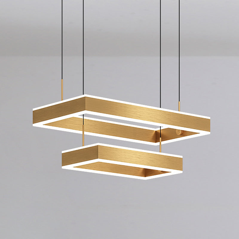 2/3 Tiers Square/Rectangle Pendant Light Postmodern Acrylic Gold Finish LED Chandelier for Living Room Clearhalo 'Ceiling Lights' 'Chandeliers' 'Modern Chandeliers' 'Modern' Lighting' 1968596