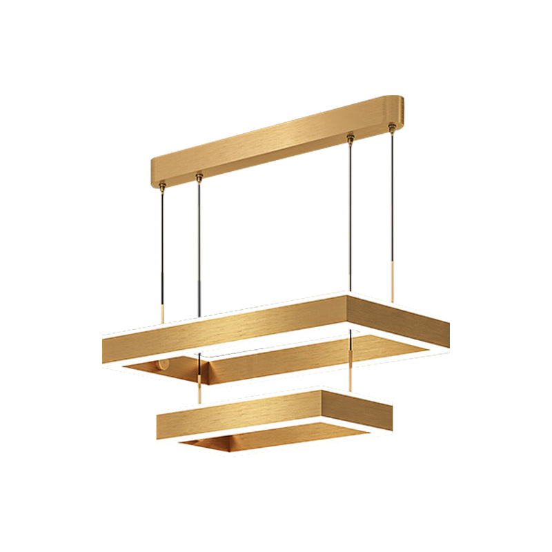 2/3 Tiers Square/Rectangle Pendant Light Postmodern Acrylic Gold Finish LED Chandelier for Living Room Clearhalo 'Ceiling Lights' 'Chandeliers' 'Modern Chandeliers' 'Modern' Lighting' 1968597