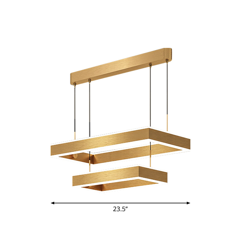 2/3 Tiers Square/Rectangle Pendant Light Postmodern Acrylic Gold Finish LED Chandelier for Living Room Clearhalo 'Ceiling Lights' 'Chandeliers' 'Modern Chandeliers' 'Modern' Lighting' 1968598