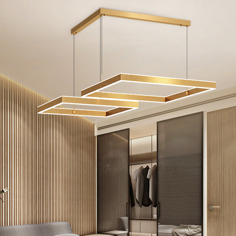 2/3 Tiers Square/Rectangle Pendant Light Postmodern Acrylic Gold Finish LED Chandelier for Living Room Gold 2 Tiers Square Clearhalo 'Ceiling Lights' 'Chandeliers' 'Modern Chandeliers' 'Modern' Lighting' 1968599