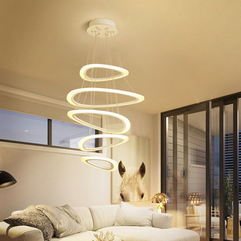White Teardrop 4/5 Tiered Chandelier Simplicity LED Acrylic Hanging Ceiling Lamp in Warm/White Light White 5 Tiers & Above Clearhalo 'Ceiling Lights' 'Chandeliers' 'Modern Chandeliers' 'Modern' Lighting' 1968603
