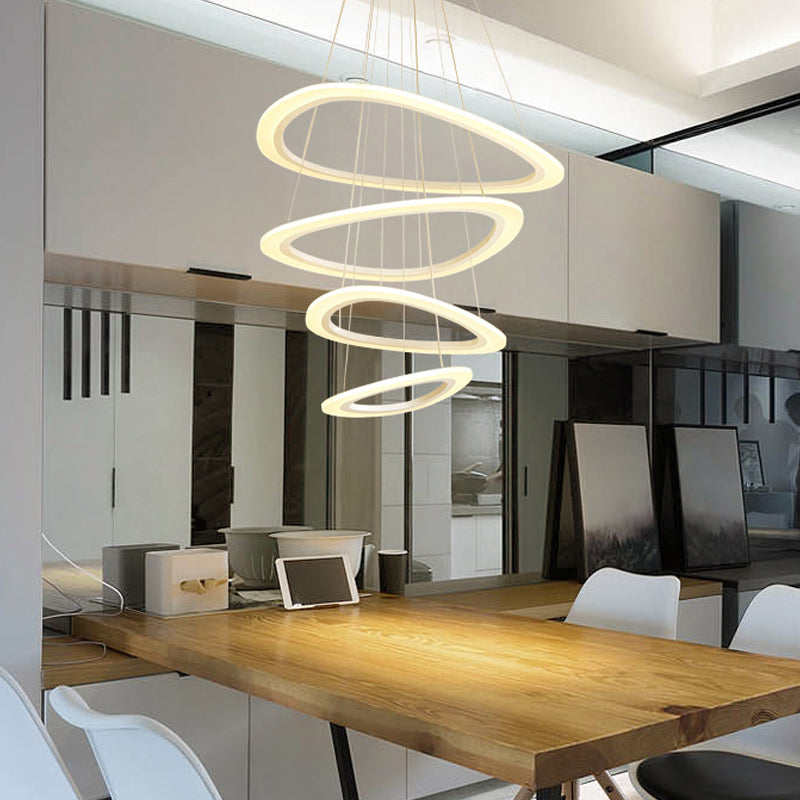 White Teardrop 4/5 Tiered Chandelier Simplicity LED Acrylic Hanging Ceiling Lamp in Warm/White Light White 4 Tiers Clearhalo 'Ceiling Lights' 'Chandeliers' 'Modern Chandeliers' 'Modern' Lighting' 1968608