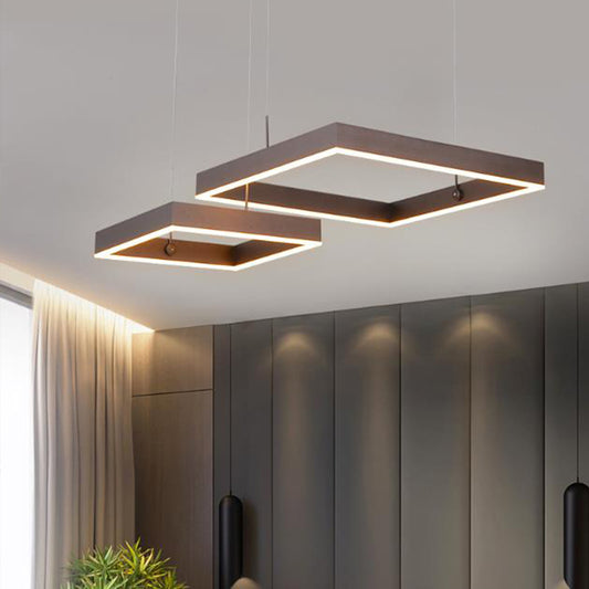 2/3-Tiered Square LED Drop Pendant Simple Metal Bedroom Chandelier Light in Coffee Coffee 2 Tiers Clearhalo 'Ceiling Lights' 'Chandeliers' 'Modern Chandeliers' 'Modern' Lighting' 1968618