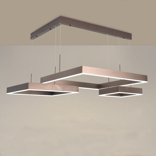 3-Square Aluminum Suspension Light Contemporary Brown LED Hanging Chandelier in Warm/White Light, Small/Large Clearhalo 'Ceiling Lights' 'Chandeliers' 'Modern Chandeliers' 'Modern' Lighting' 1968625