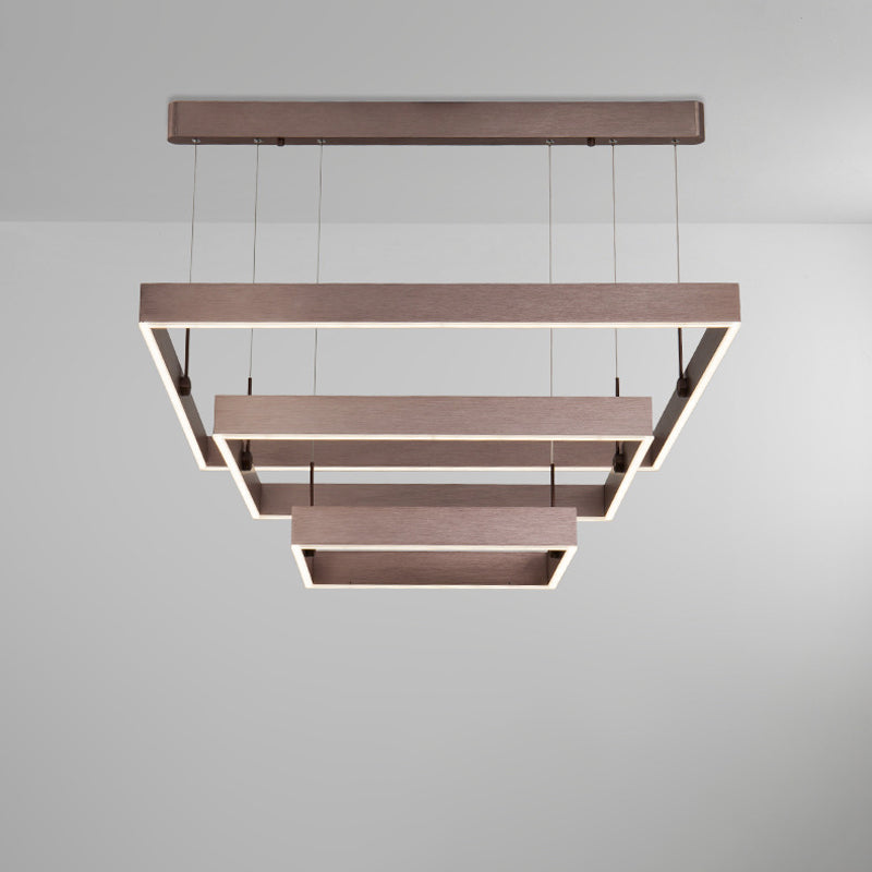 Layered Square Office Ceiling Chandelier Aluminum 3-Light Modernist LED Suspension Light in Coffee, Warm/White Light Clearhalo 'Ceiling Lights' 'Chandeliers' 'Modern Chandeliers' 'Modern' Lighting' 1968656