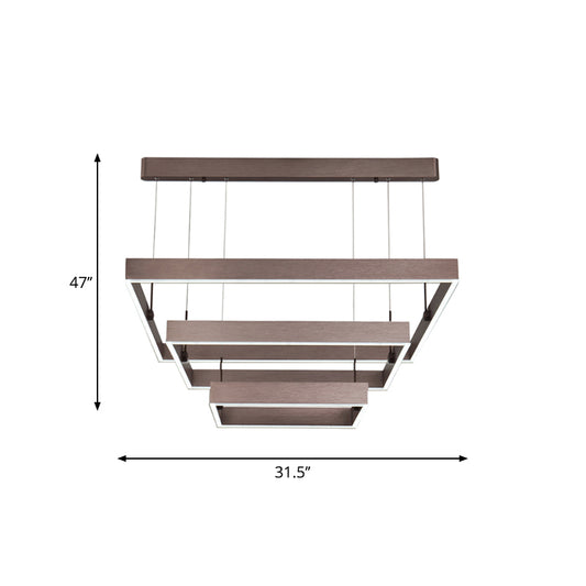 Layered Square Office Ceiling Chandelier Aluminum 3-Light Modernist LED Suspension Light in Coffee, Warm/White Light Clearhalo 'Ceiling Lights' 'Chandeliers' 'Modern Chandeliers' 'Modern' Lighting' 1968658