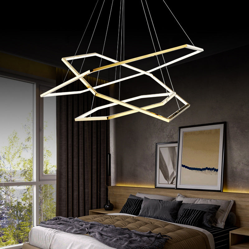 Stainless Steel Hexagonal LED Chandelier Post-Modern 3 Lights Gold Hanging Lamp in Warm/White Light Clearhalo 'Ceiling Lights' 'Chandeliers' 'Modern Chandeliers' 'Modern' Lighting' 1968688