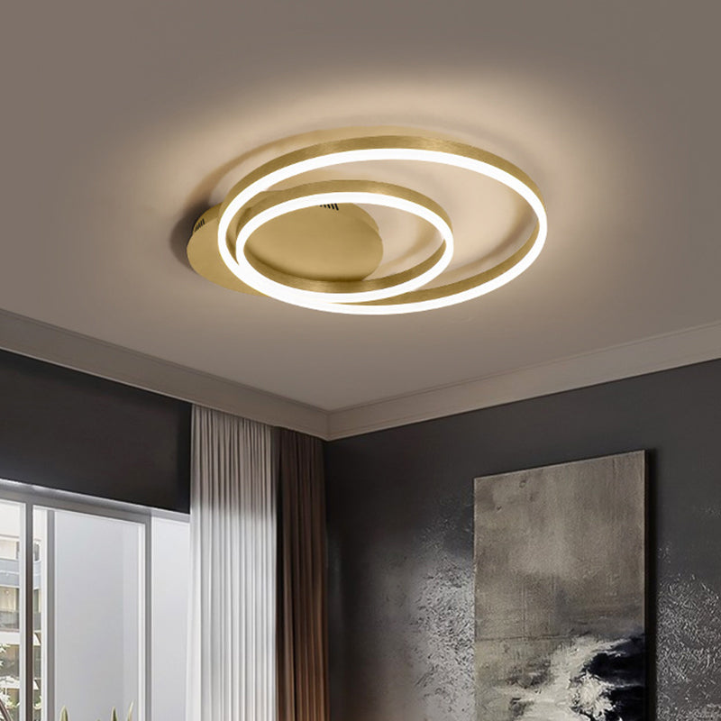 Dual Round Acrylic Flush Ceiling Light Simple Coffee/Gold LED Flush-Mount Light Fixture, Small/Medium/Large Gold Clearhalo 'Ceiling Lights' 'Close To Ceiling Lights' 'Close to ceiling' 'Flush mount' Lighting' 1968710