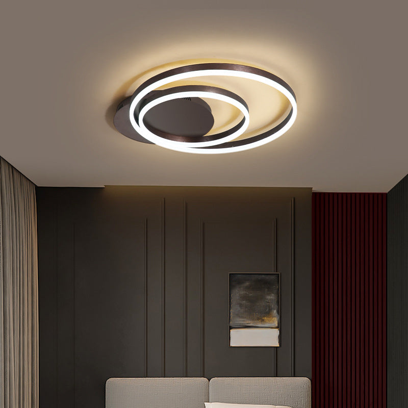 Dual Round Acrylic Flush Ceiling Light Simple Coffee/Gold LED Flush-Mount Light Fixture, Small/Medium/Large Coffee Clearhalo 'Ceiling Lights' 'Close To Ceiling Lights' 'Close to ceiling' 'Flush mount' Lighting' 1968717