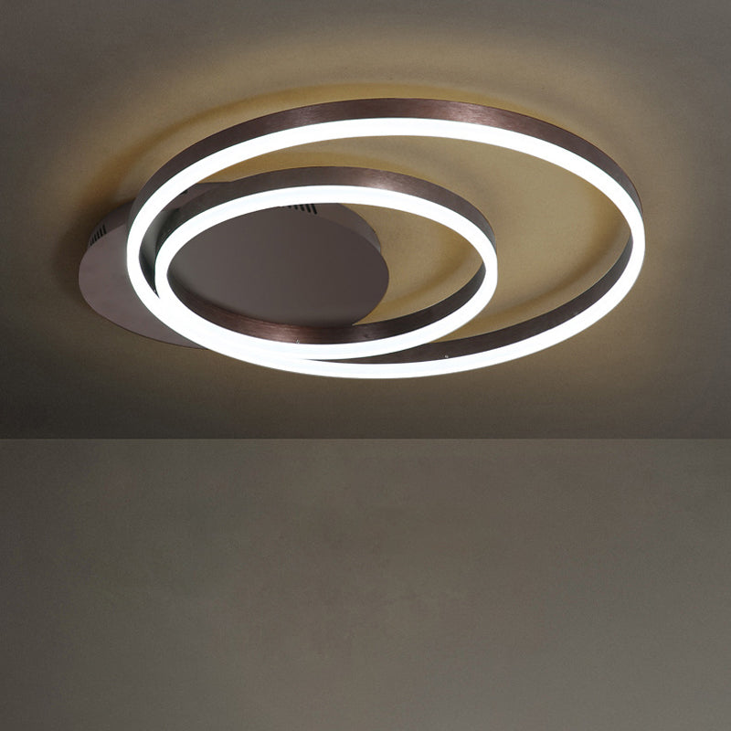 Dual Round Acrylic Flush Ceiling Light Simple Coffee/Gold LED Flush-Mount Light Fixture, Small/Medium/Large Clearhalo 'Ceiling Lights' 'Close To Ceiling Lights' 'Close to ceiling' 'Flush mount' Lighting' 1968719