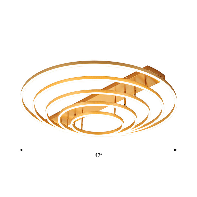 4/5 Tiers Tapered Rotating Ceiling Lamp Modern Metallic Gold Hoop LED Semi Flush Mount in Warm/White Light Clearhalo 'Ceiling Lights' 'Close To Ceiling Lights' 'Close to ceiling' 'Semi-flushmount' Lighting' 1968731