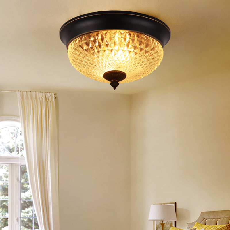 2 Bulbs Crown Flush Mount Lamp Traditional Black Clear Faceted Glass Ceiling Flush Light, 12"/14"/18" Wide Black Clearhalo 'Ceiling Lights' 'Close To Ceiling Lights' 'Close to ceiling' 'Flush mount' Lighting' 1968836