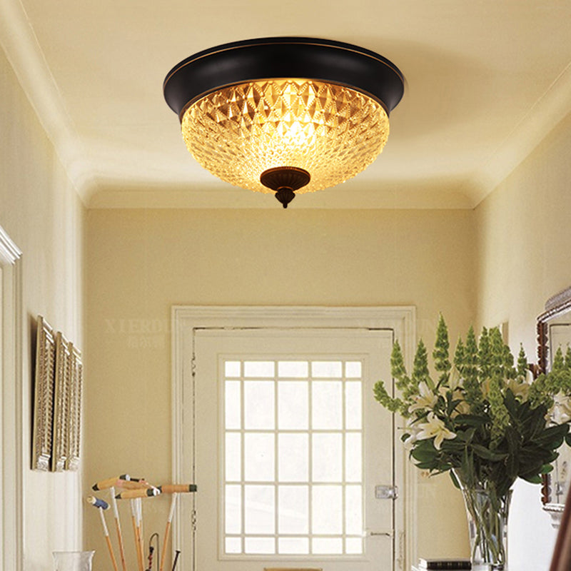 2 Bulbs Crown Flush Mount Lamp Traditional Black Clear Faceted Glass Ceiling Flush Light, 12"/14"/18" Wide Clearhalo 'Ceiling Lights' 'Close To Ceiling Lights' 'Close to ceiling' 'Flush mount' Lighting' 1968837
