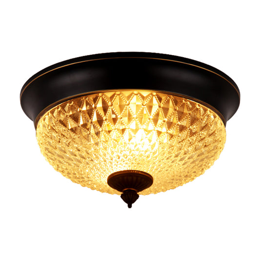 2 Bulbs Crown Flush Mount Lamp Traditional Black Clear Faceted Glass Ceiling Flush Light, 12"/14"/18" Wide Clearhalo 'Ceiling Lights' 'Close To Ceiling Lights' 'Close to ceiling' 'Flush mount' Lighting' 1968838
